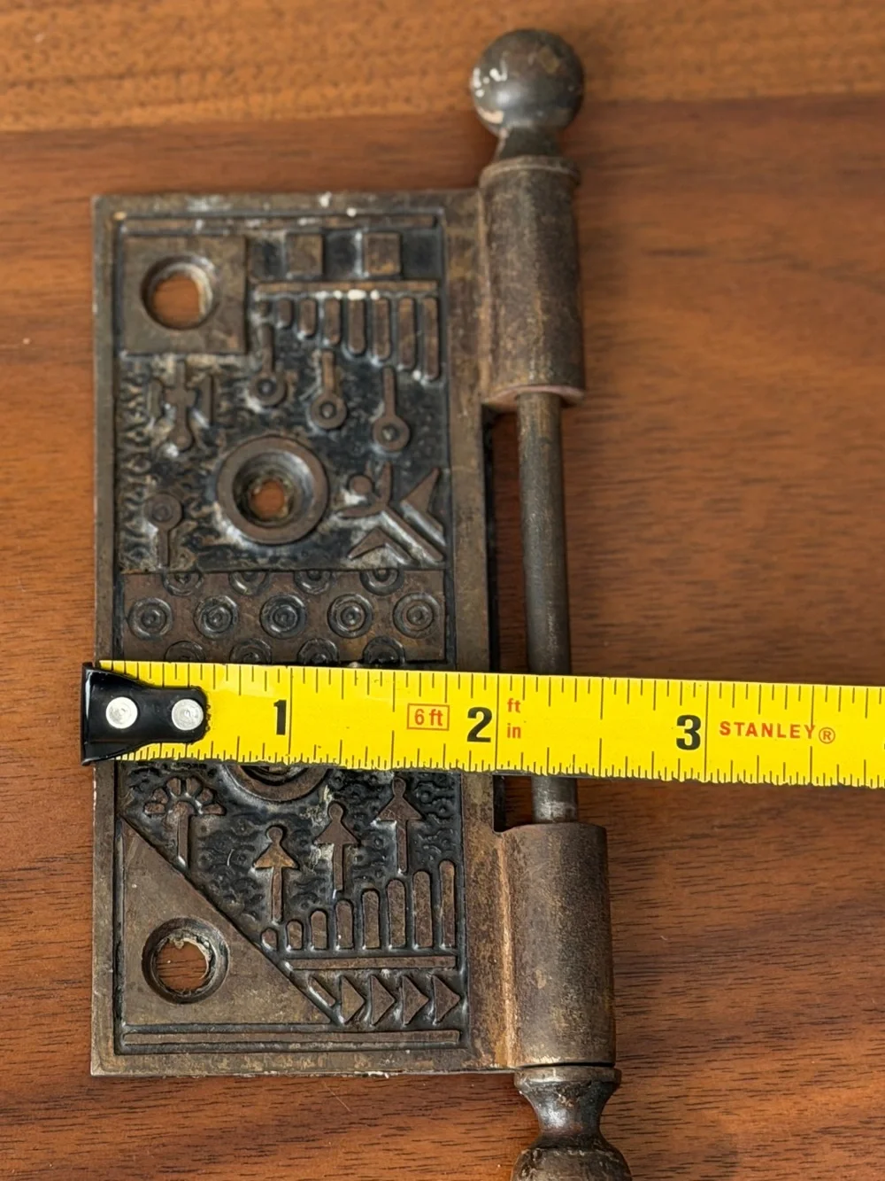 VTG Eastlake Ornate Cast Iron Hinges Pair w/ Ball Finial Pins Victorian Hardware